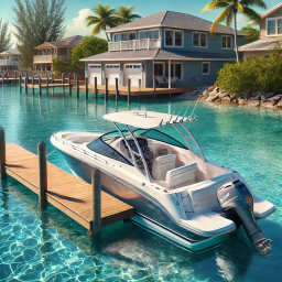 Boat Anchored at Boat Dock in Cape Coral, Florida