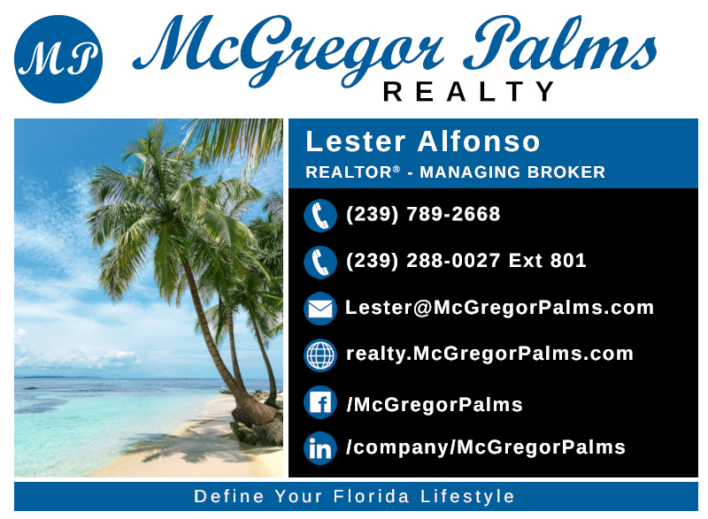 Tarjeta Profesional de Lester Alfonso - Corredor / REALTOR en Florida - McGregor Palms Realty