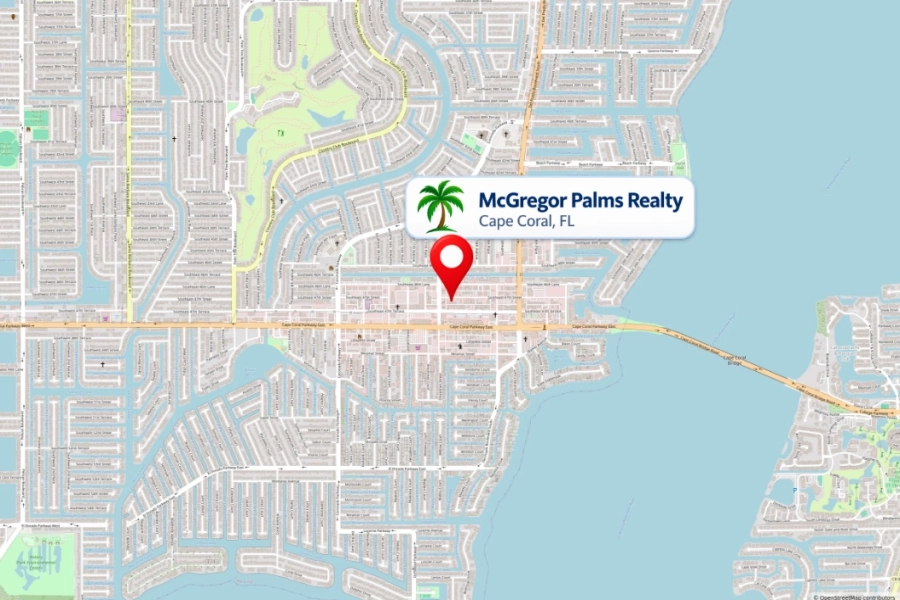 Map showing the location of McGregor Palms Realty in Cape Coral, Florida